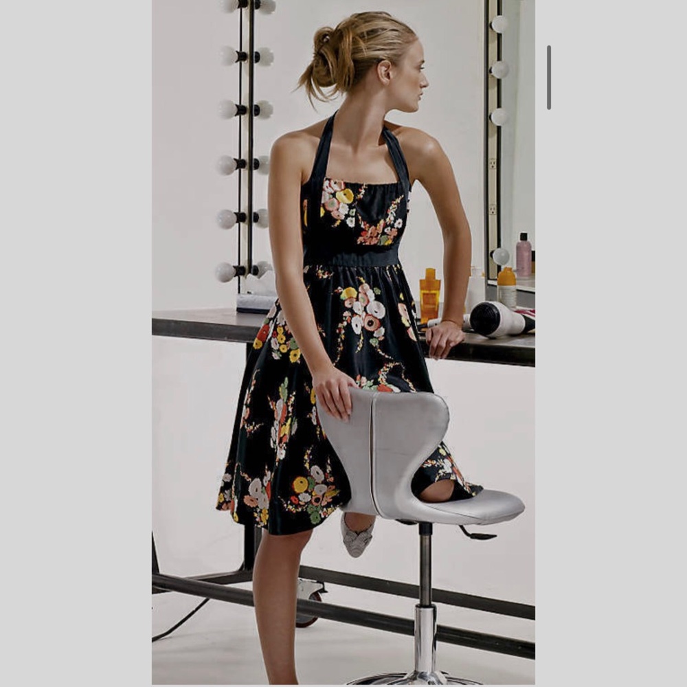 Anthropologie Moulinette Soeurs Go-See Black Floral Halter Silk Midi-Dress